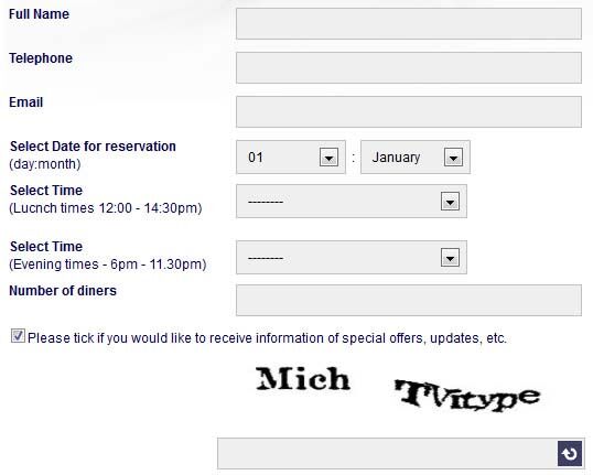 Example Booking Form