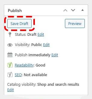 Save product as draft