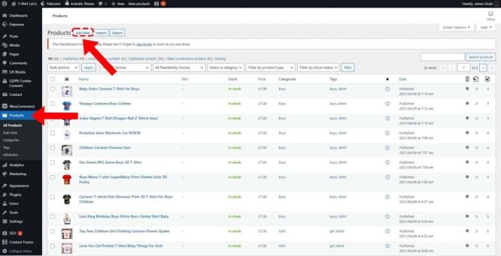select add new button to add a new product to WooCommerce