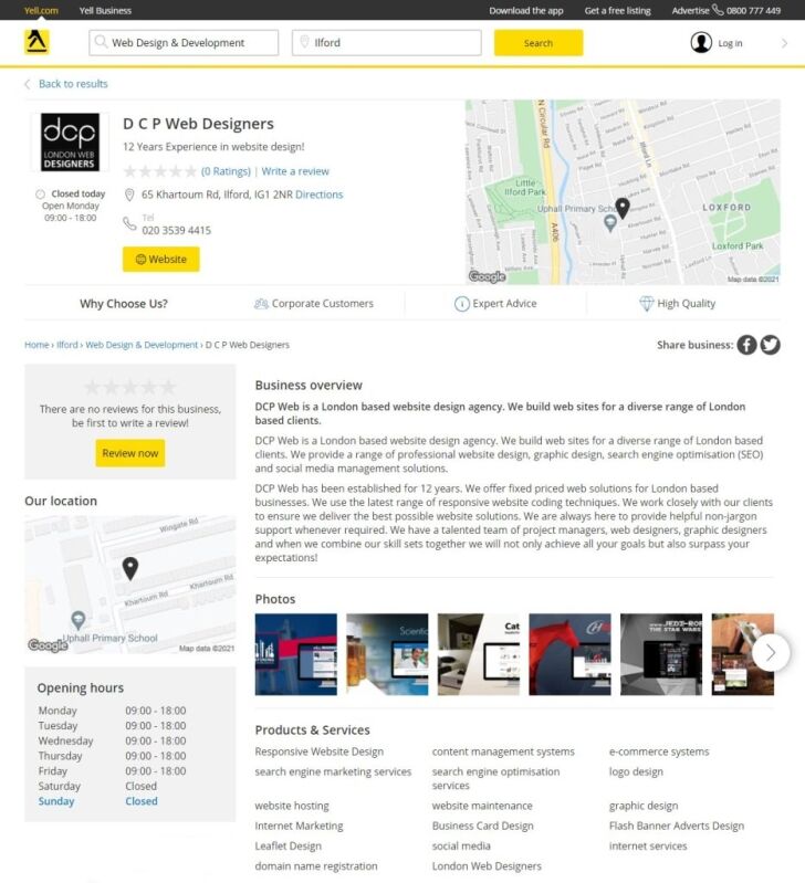 DCP Web Designers Yell Profile