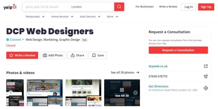 DCP Web Designers Yelp Profile
