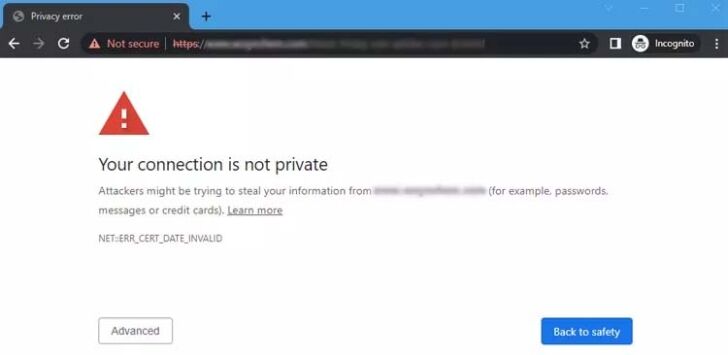 Example Google Chrome Warning Message