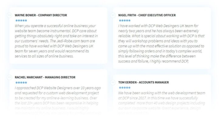 Example list of client website design testimonials