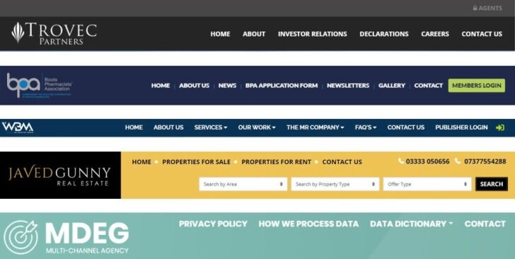 Examples of website top navigation