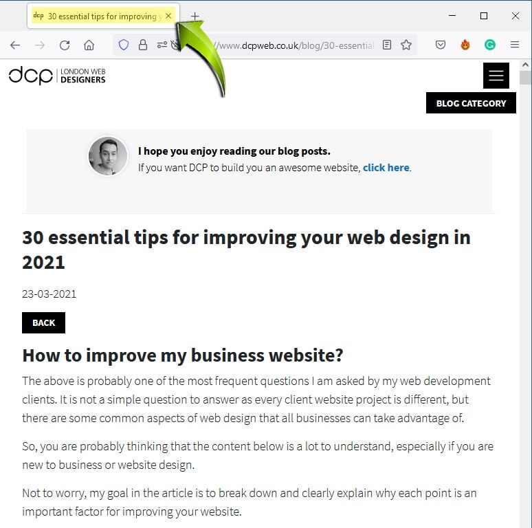HTML Title Web Browser Tab