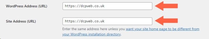 Update the WordPress Address (URL) and Site Address (URL)