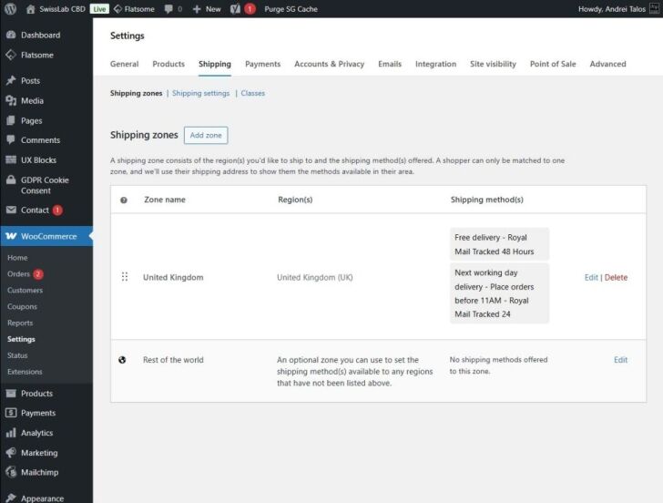 Setup shipping costs