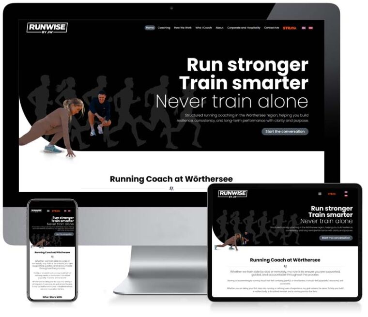 RUNWISE WordPress Website Design on Desktop, Tablet and Mobile