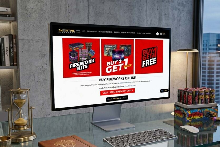 Showtime Fireworks ecommerce website design case study showing 400 percent increase in online sales through WooCommerce and conversion focused design