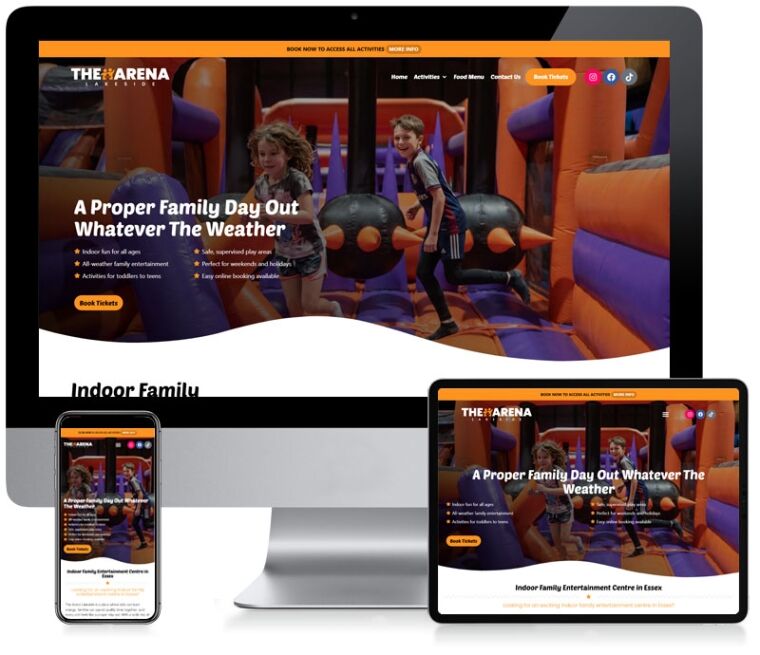 The Arena Lakeside WordPress Website Design on Desktop, Tablet and Mobile