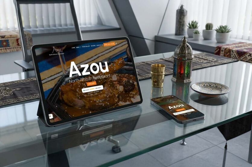Restaurant website design London for Azou North African restaurant ranking number one on Google search results