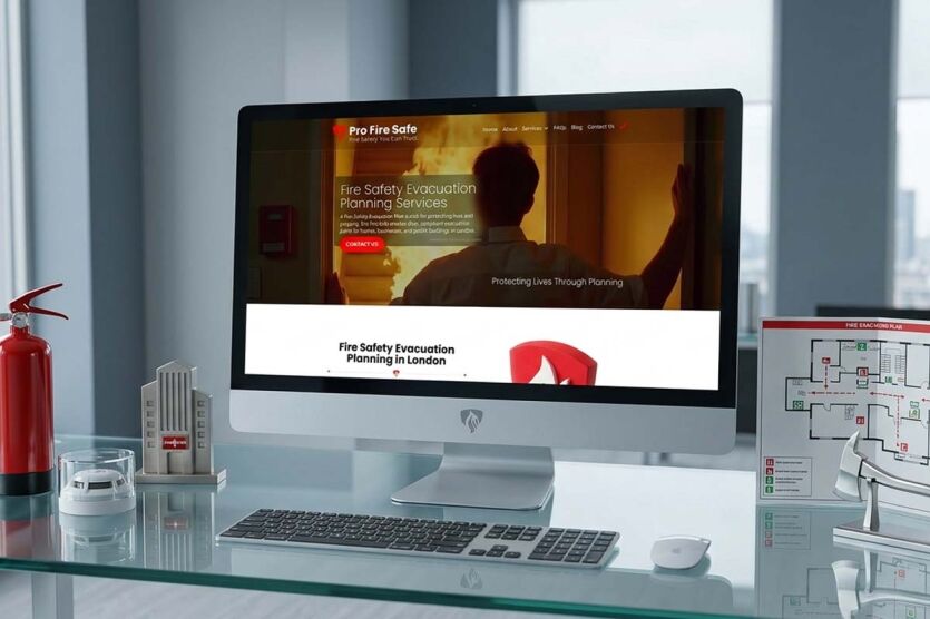 Pro Fire Safe custom WordPress web design for fire safety company in London ranking number one on Google search results