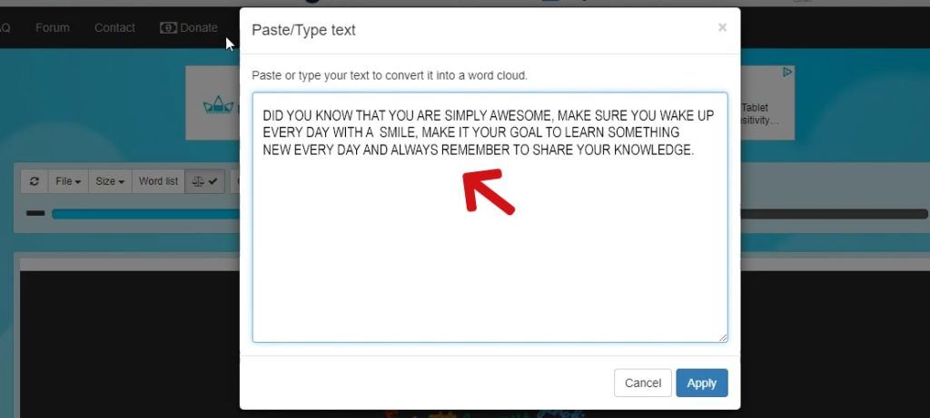 Paste text