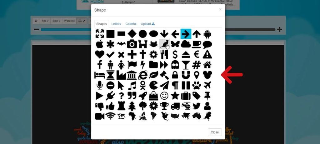 Select a different shape for the word cloud