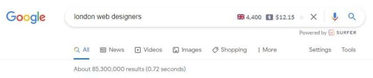 Google Search results for keyword London Web Designers