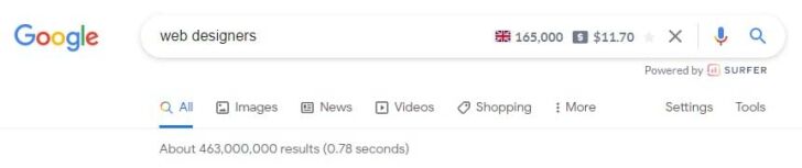 Google Search results for keyword Web Designers