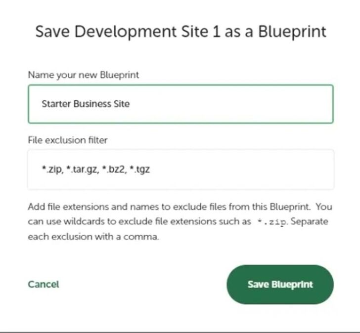 Enter a WordPress blueprint name