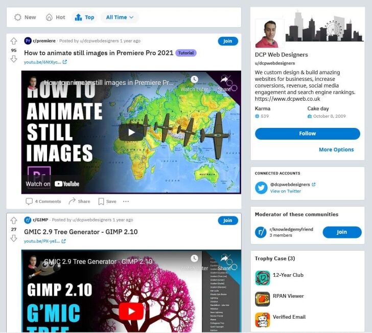 Example Reddit Desktop Profile & Banner Image