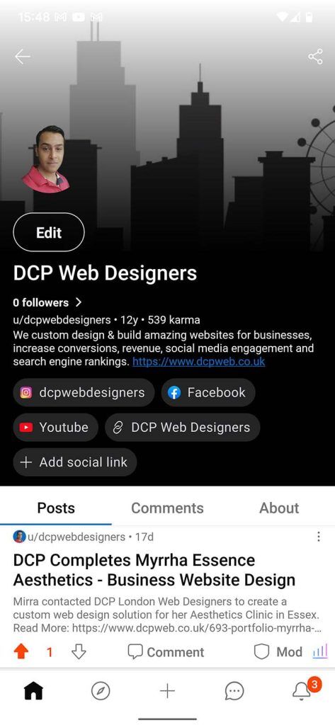 Example Reddit Mobile App Profile & Banner Image