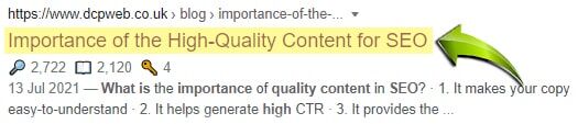 Example title tag displayed in Google search results