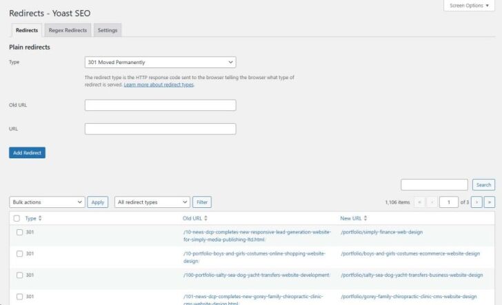 Yoast 301 Redirects