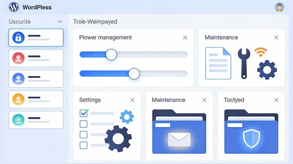 Ongoing WordPress maintenance showing user role control, plugin management, and secure file settings