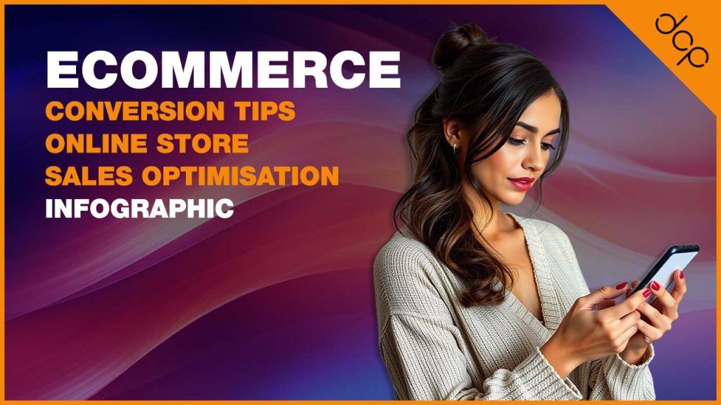 Ecommerce Conversion Tips Infographic showing 12 proven ways to increase online store sales, improve conversions and reduce cart abandonment.