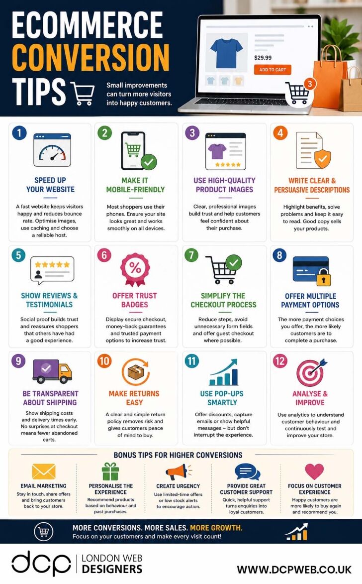 ecommerce conversion tips online store sales optimisation infographic